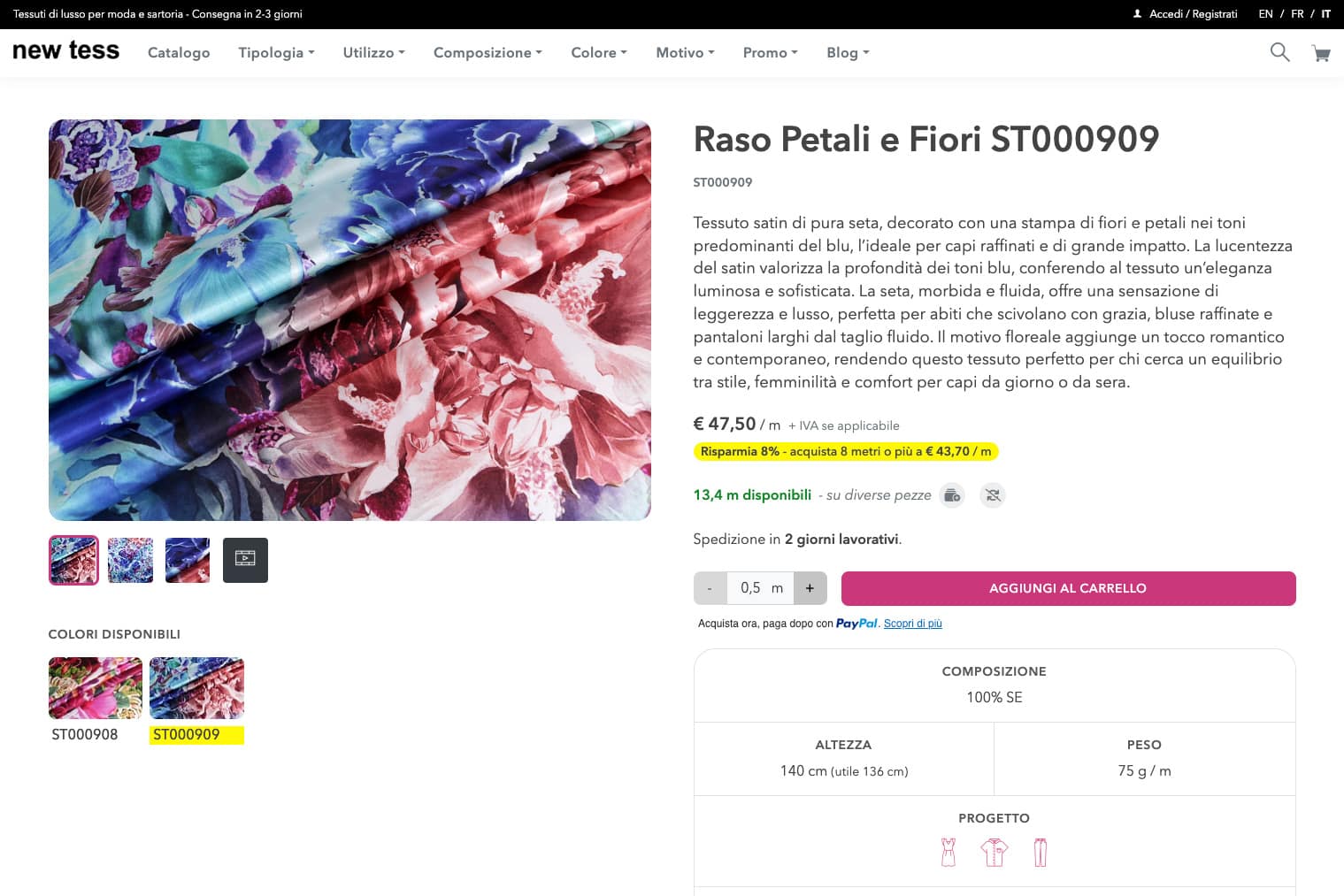 Progettazione e sviluppo e-commerce settore tessile