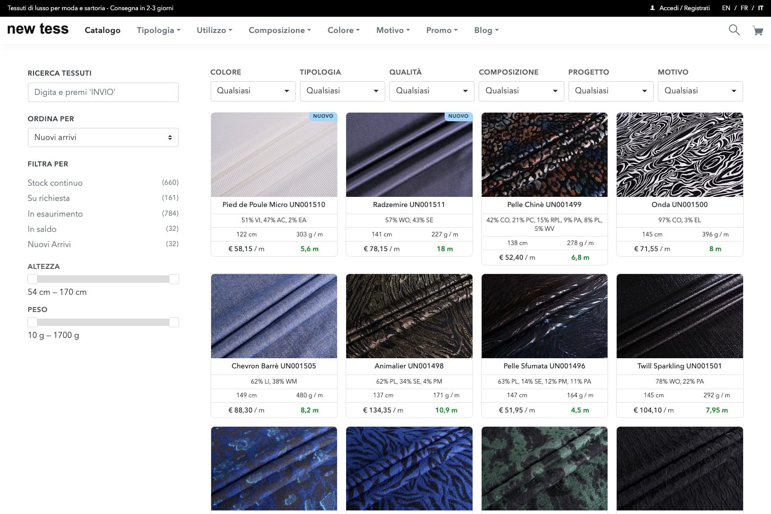 Progettazione e sviluppo e-commerce settore tessile